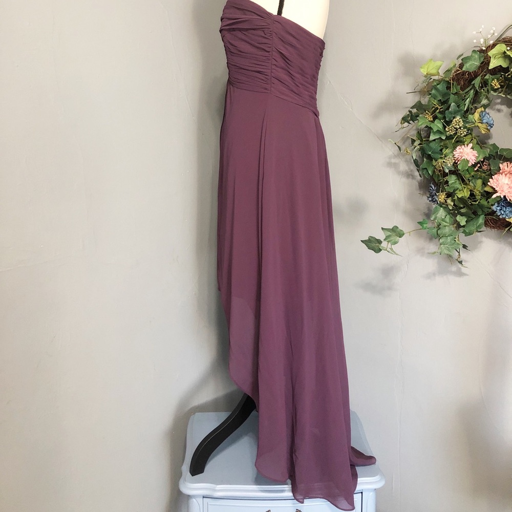 DAVIDS BRIDAL Plum Strapless High Low Dress - Picture 3 of 7